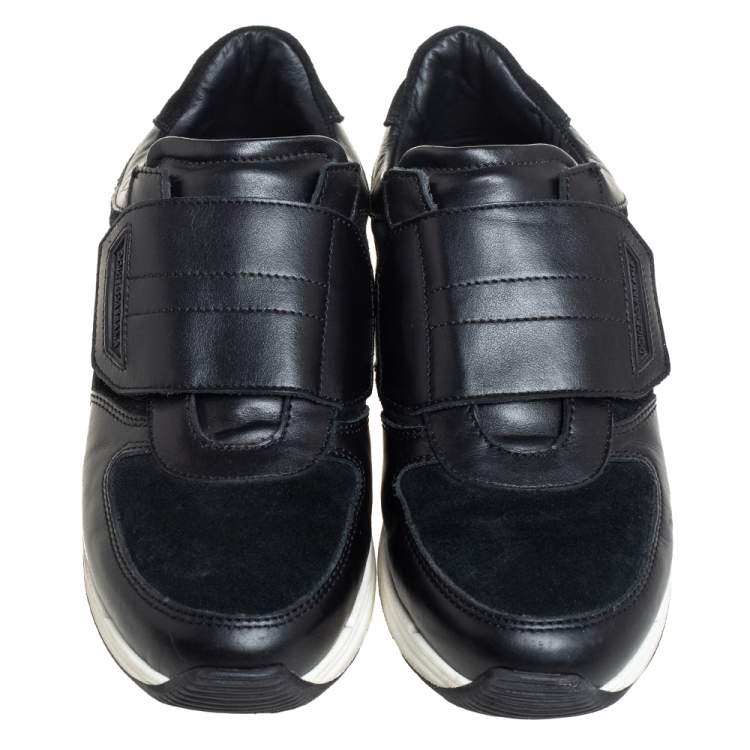 مملوكة مسبقًا Dolce & Gabbana Black Suede And Leather Velcro Strap Low Top Sneakers Size 36