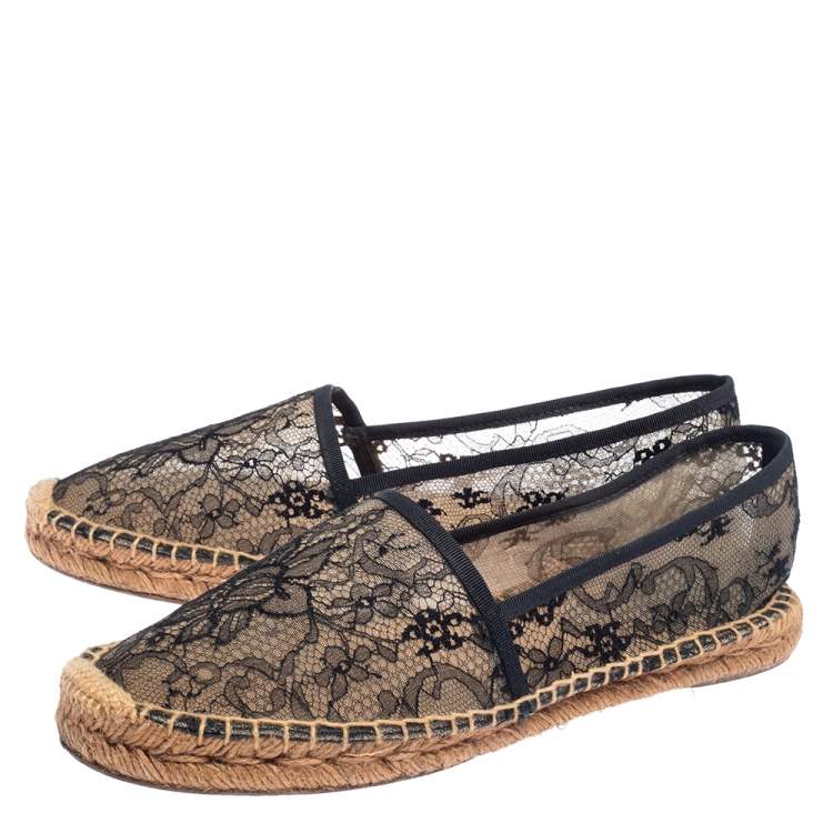 مملوكة مسبقًا Dolce & Gabbana Black/Beige Lace Espadrille Flats Size 41