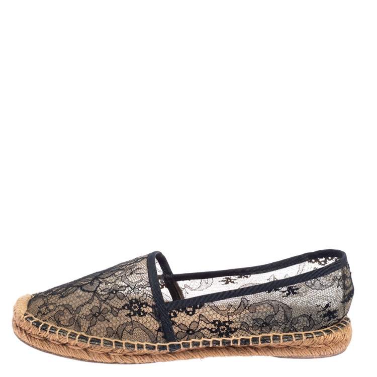مملوكة مسبقًا Dolce & Gabbana Black/Beige Lace Espadrille Flats Size 41