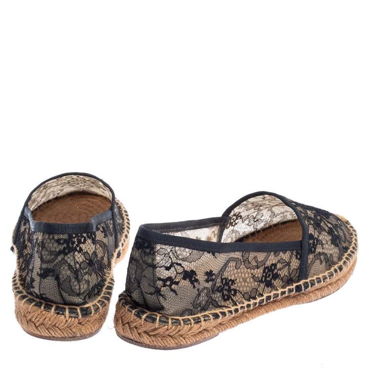 مملوكة مسبقًا Dolce & Gabbana Black/Beige Lace Espadrille Flats Size 41