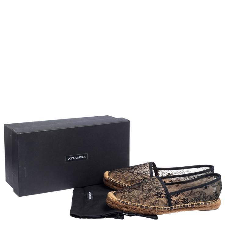 مملوكة مسبقًا Dolce & Gabbana Black/Beige Lace Espadrille Flats Size 41