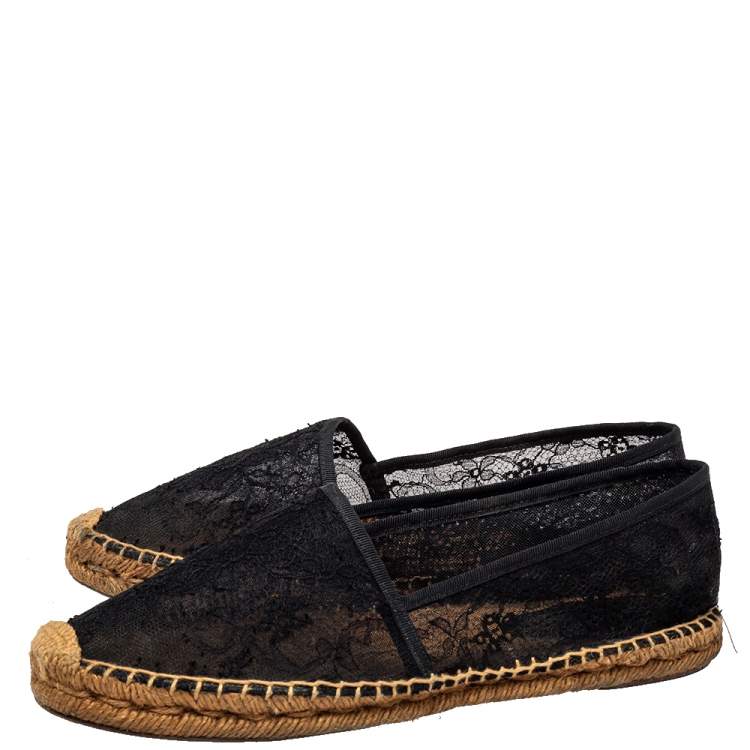 Pre Owned Dolce & Gabbana Black Lace Espadrille Flats Size 41