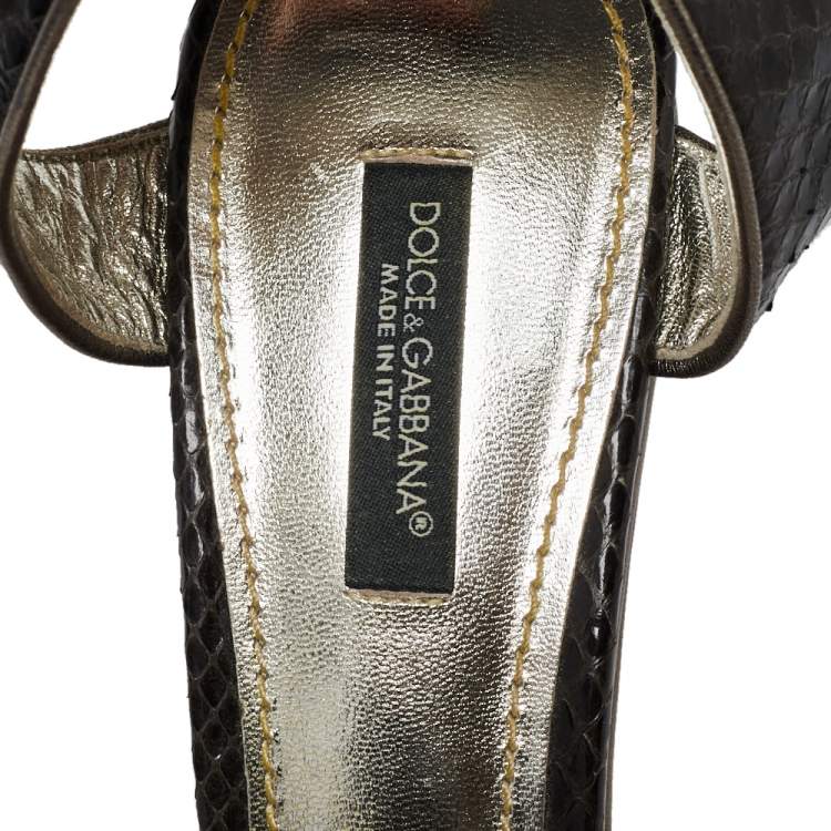 Pre Owned Dolce & Gabbana Black Python Leather  Cross Strap Platform Sandals Size 38