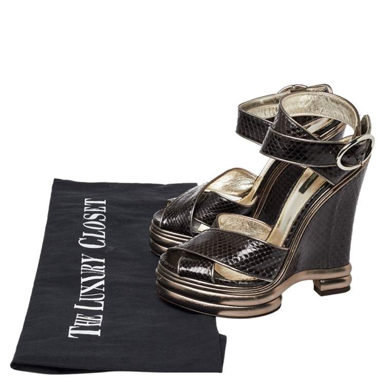 Pre Owned Dolce & Gabbana Black Python Leather  Cross Strap Platform Sandals Size 38