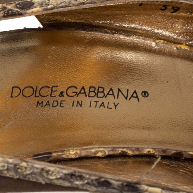Pre Owned Dolce & Gabbana Green Satin And Python Trim Peep Toe Slingback Sandals Size 39