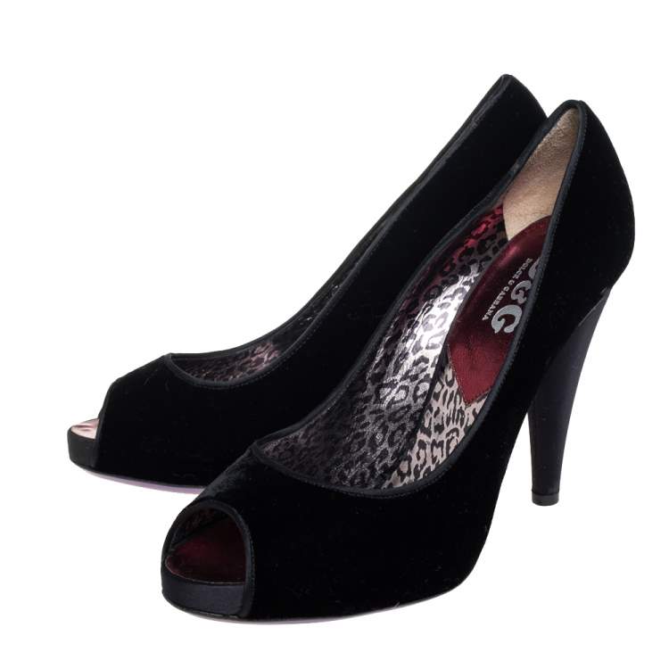 Pre Owned Dolce & Gabbana Black Velvet Peep Toe Pumps Size 39.5
