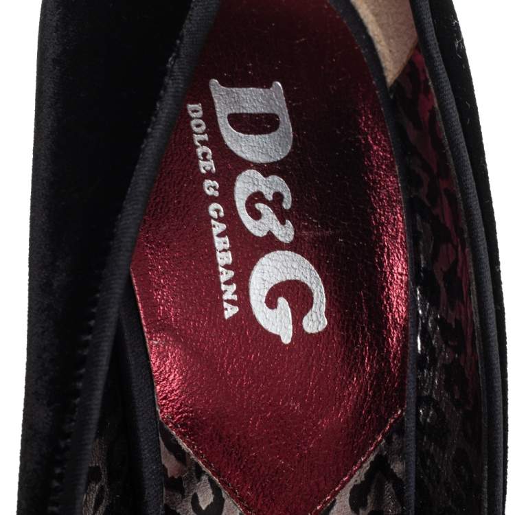 Pre Owned Dolce & Gabbana Black Velvet Peep Toe Pumps Size 39.5