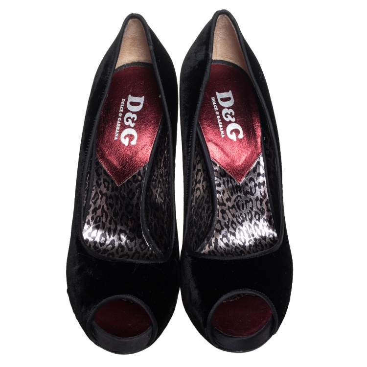 Pre Owned Dolce & Gabbana Black Velvet Peep Toe Pumps Size 39.5