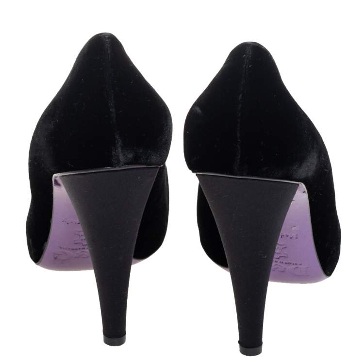 Pre Owned Dolce & Gabbana Black Velvet Peep Toe Pumps Size 39.5