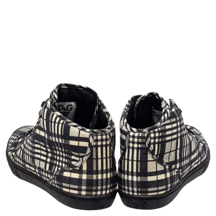Pre Owned Dolce & Gabbana White/ Black Check Fabric High Top Sneakers Size 41