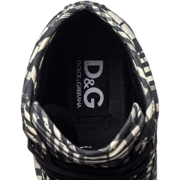 Pre Owned Dolce & Gabbana White/ Black Check Fabric High Top Sneakers Size 41