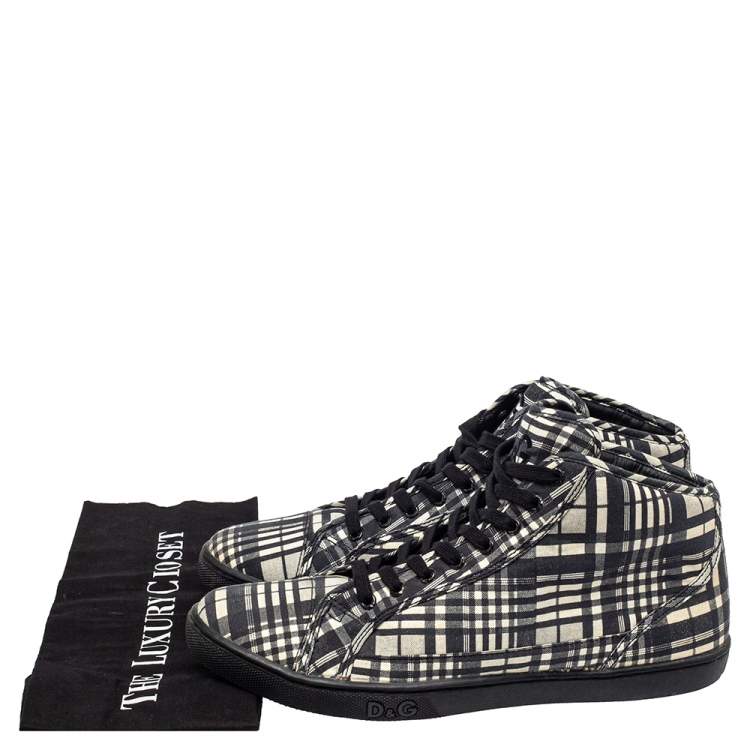 Pre Owned Dolce & Gabbana White/ Black Check Fabric High Top Sneakers Size 41
