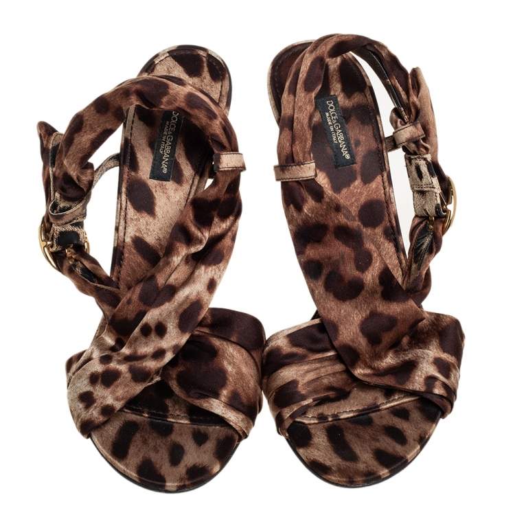 Pre Owned Dolce & Gabbana Brown Leopard Print Fabric  Slingback Sandals Size 40