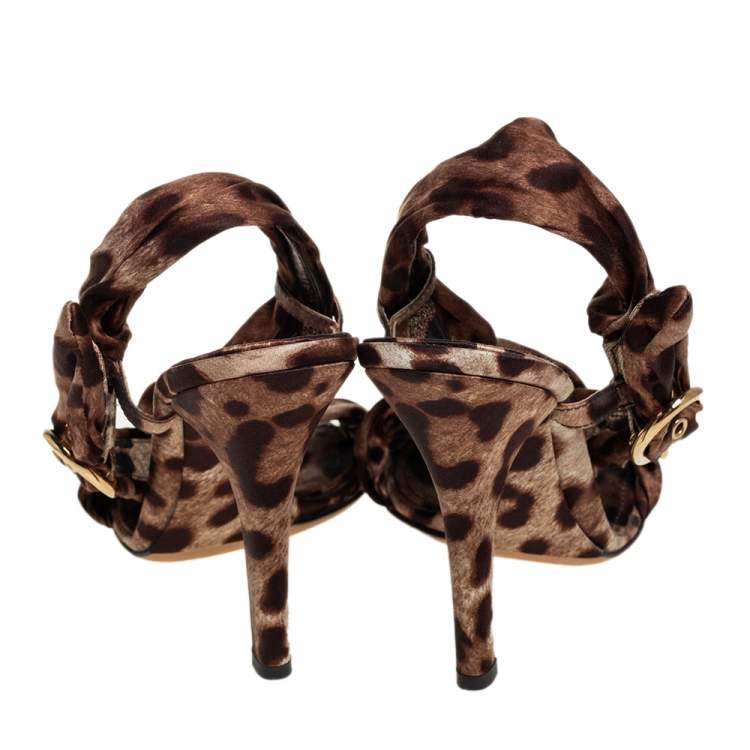 Pre Owned Dolce & Gabbana Brown Leopard Print Fabric  Slingback Sandals Size 40