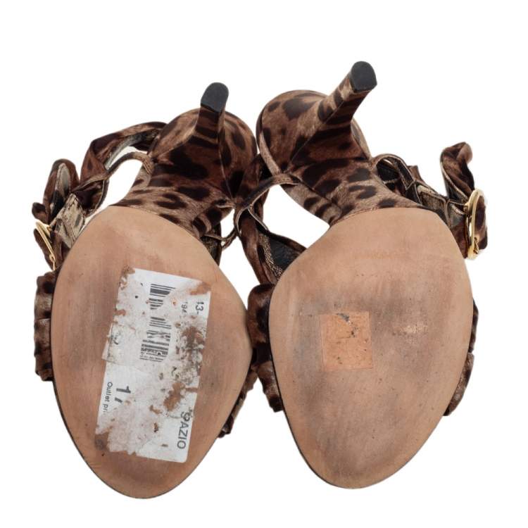 Pre Owned Dolce & Gabbana Brown Leopard Print Fabric  Slingback Sandals Size 40