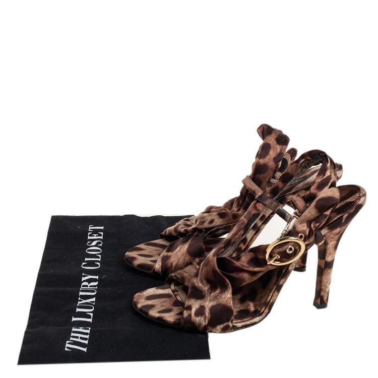 Pre Owned Dolce & Gabbana Brown Leopard Print Fabric  Slingback Sandals Size 40