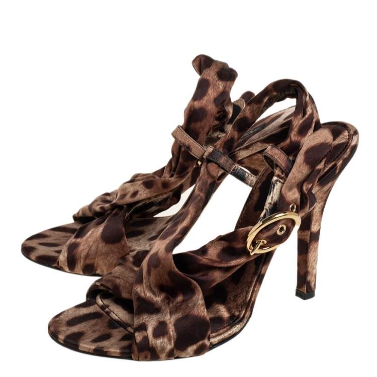 Pre Owned Dolce & Gabbana Brown Leopard Print Fabric  Slingback Sandals Size 40
