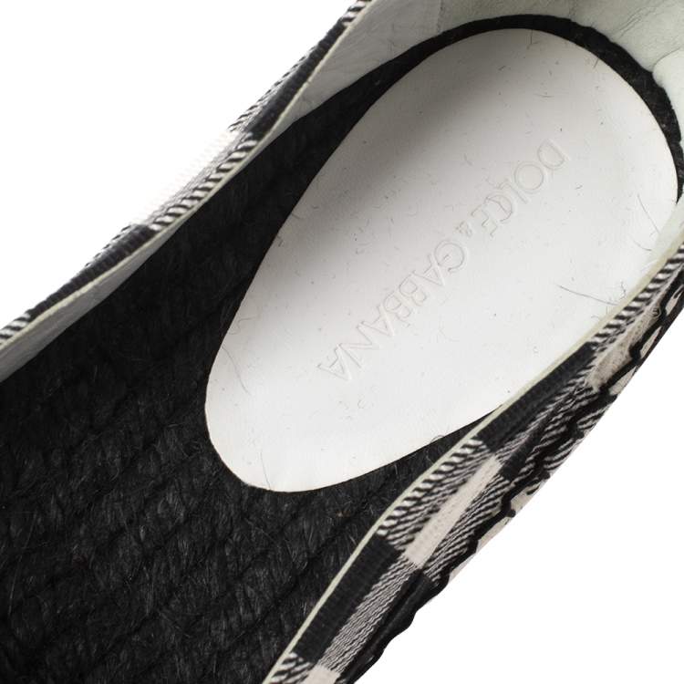 Pre Owned Dolce & Gabbana Black/White Check Canvas Embellished Espadrille Flats Size 41