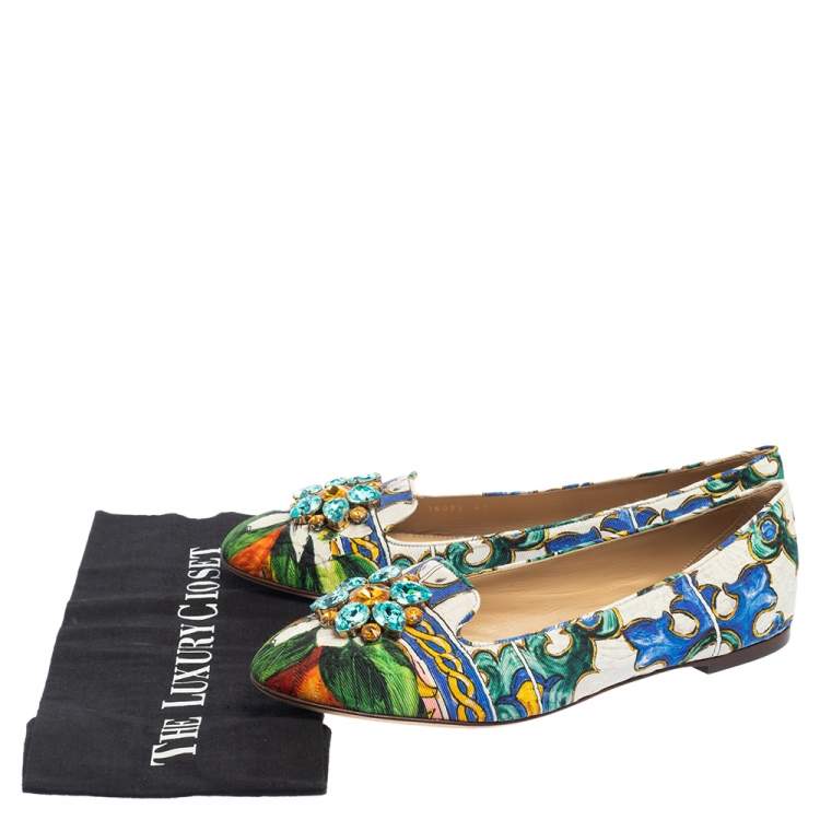 مملوكة مسبقًا Dolce & Gabbana Multicolor Printed Canvas Crystal Embellished Smoking Slippers Size 41