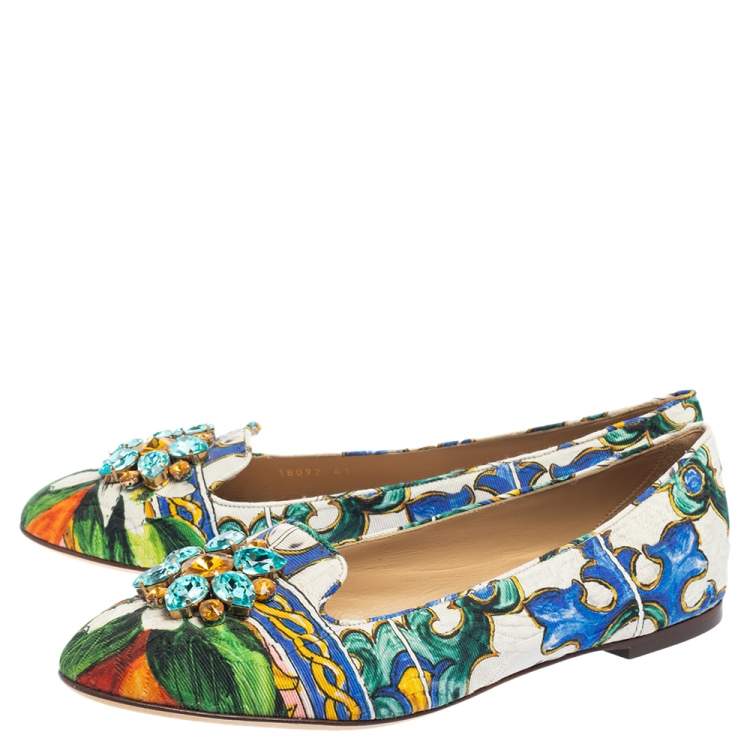 مملوكة مسبقًا Dolce & Gabbana Multicolor Printed Canvas Crystal Embellished Smoking Slippers Size 41
