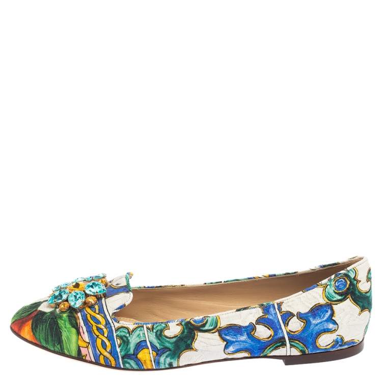مملوكة مسبقًا Dolce & Gabbana Multicolor Printed Canvas Crystal Embellished Smoking Slippers Size 41