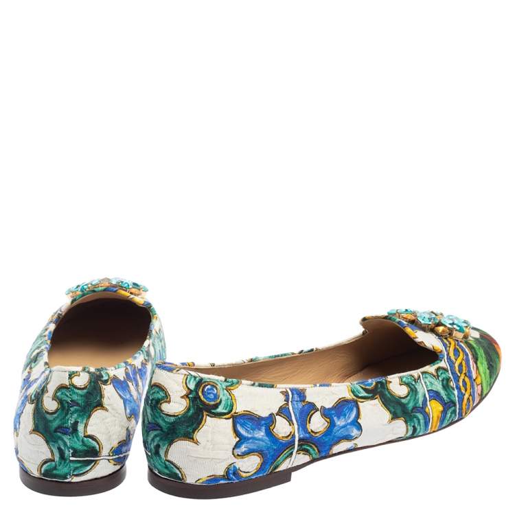 مملوكة مسبقًا Dolce & Gabbana Multicolor Printed Canvas Crystal Embellished Smoking Slippers Size 41
