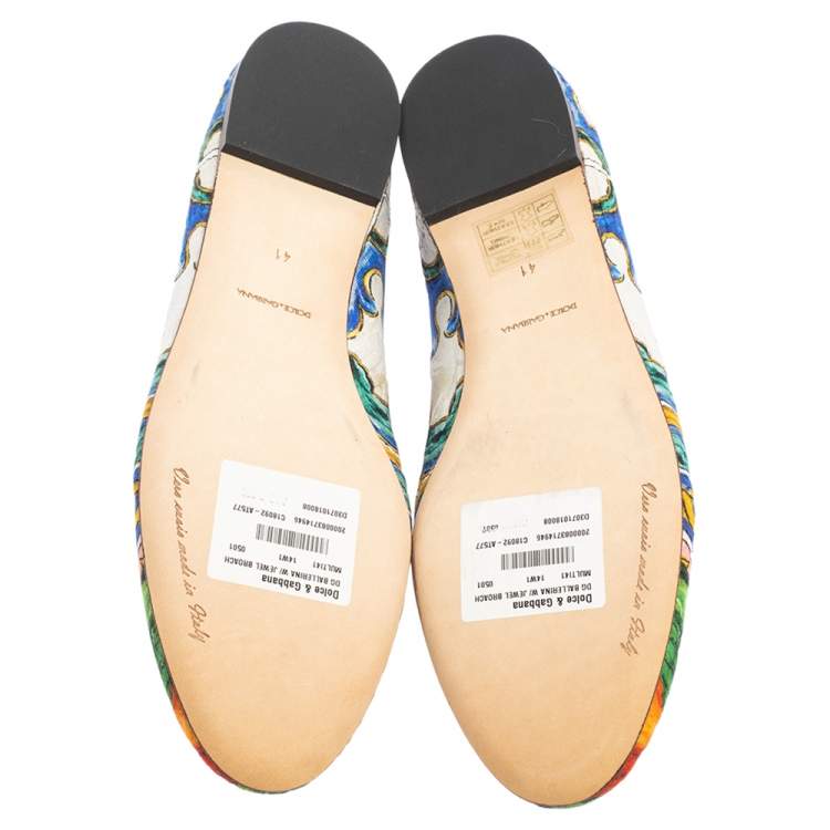 مملوكة مسبقًا Dolce & Gabbana Multicolor Printed Canvas Crystal Embellished Smoking Slippers Size 41