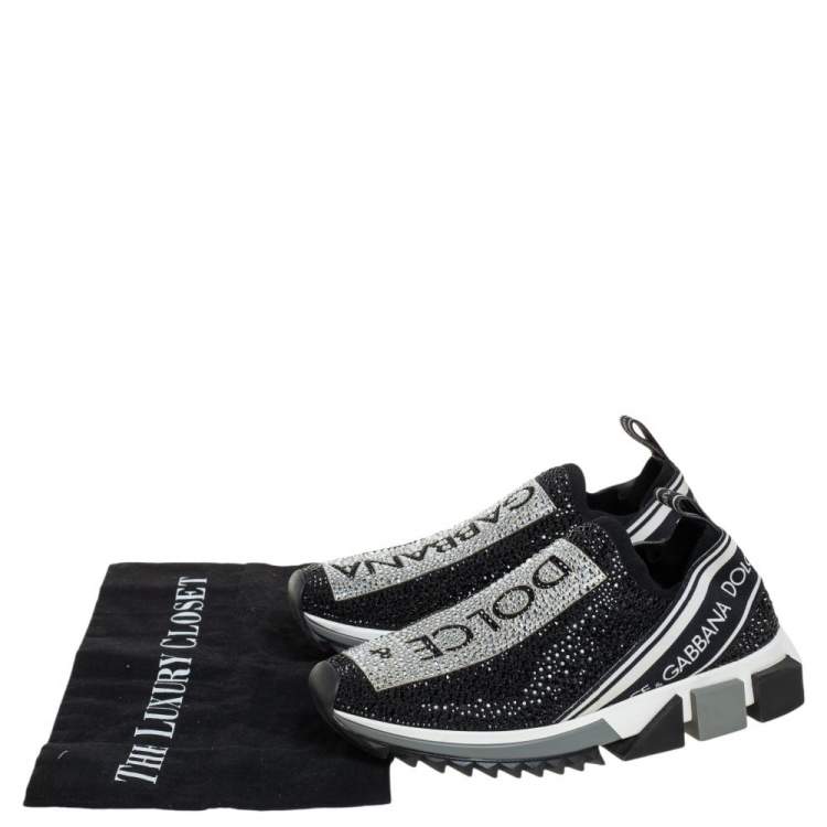 Pre Owned Dolce & Gabbana Black/Silver Fabric Sorrento Crystal-Embellished Sneakers Size 37