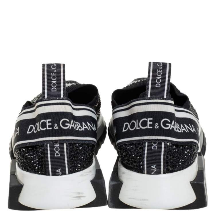 Pre Owned Dolce & Gabbana Black/Silver Fabric Sorrento Crystal-Embellished Sneakers Size 37