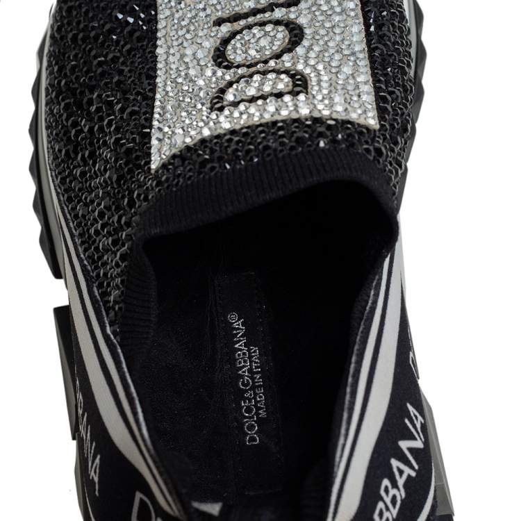 Pre Owned Dolce & Gabbana Black/Silver Fabric Sorrento Crystal-Embellished Sneakers Size 37