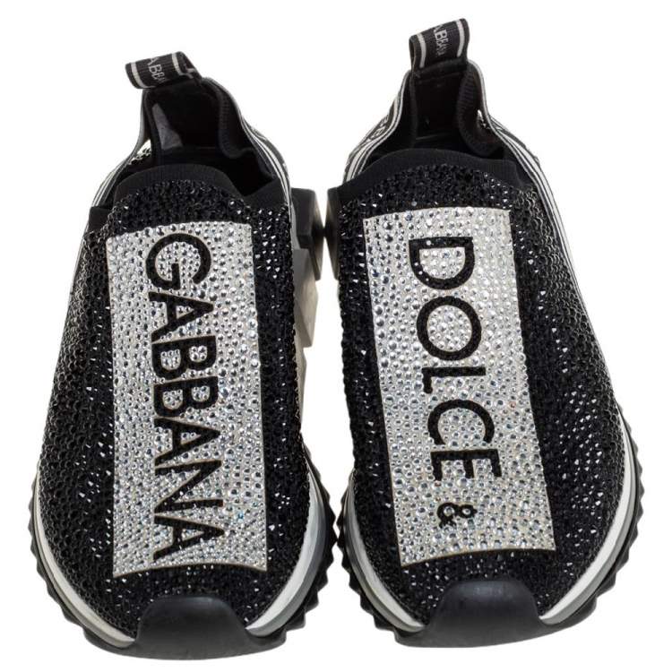 Pre Owned Dolce & Gabbana Black/Silver Fabric Sorrento Crystal-Embellished Sneakers Size 37