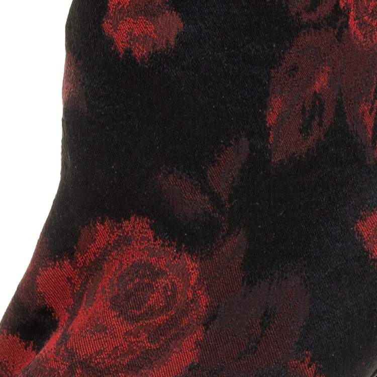 Pre Owned Dolce & Gabbana Black/Red Gardinale Stretch Fabric Ankle Booties Size 37.5