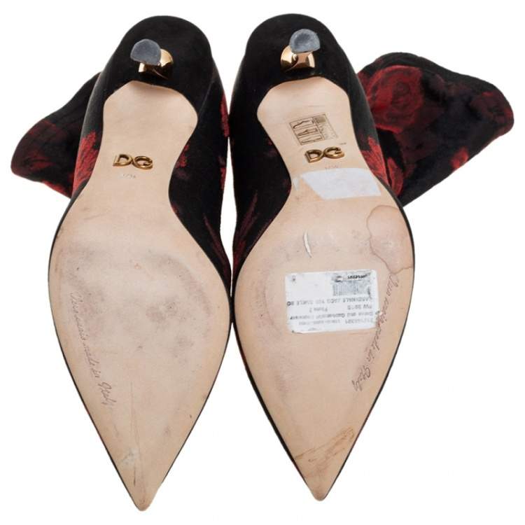 Pre Owned Dolce & Gabbana Black/Red Gardinale Stretch Fabric Ankle Booties Size 37.5