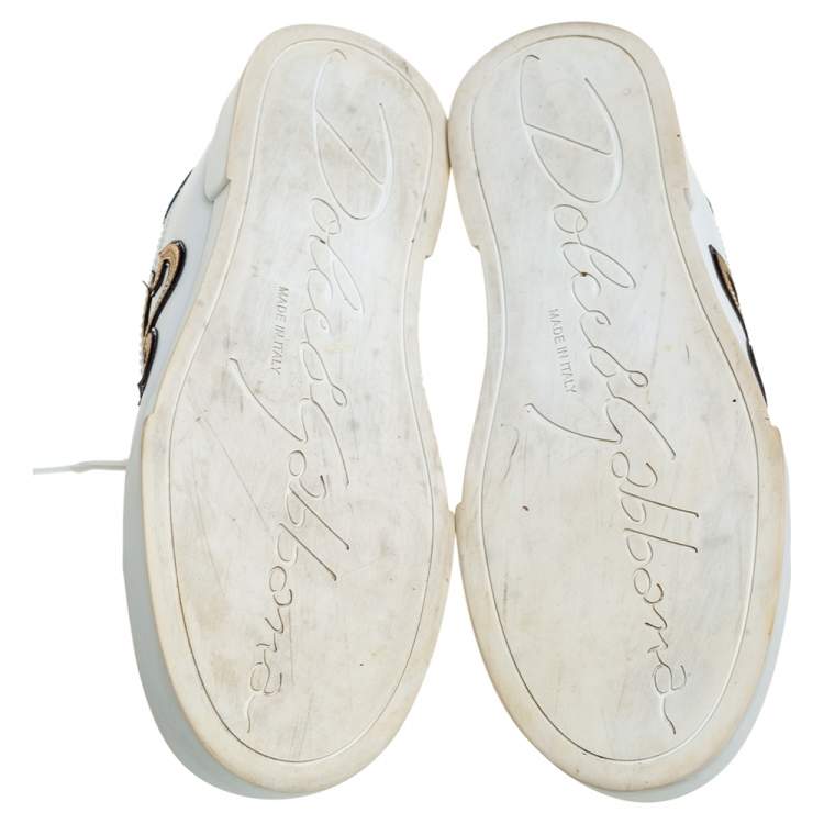 مملوكة مسبقًا Dolce & Gabbana White Leather Sacred Heart Low Top Sneakers Size 38.5