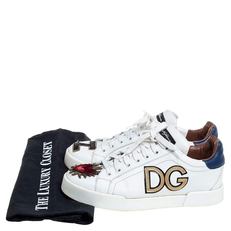 مملوكة مسبقًا Dolce & Gabbana White Leather Sacred Heart Low Top Sneakers Size 38.5