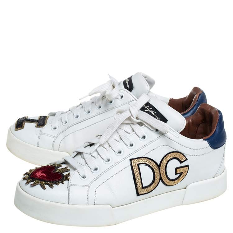 مملوكة مسبقًا Dolce & Gabbana White Leather Sacred Heart Low Top Sneakers Size 38.5