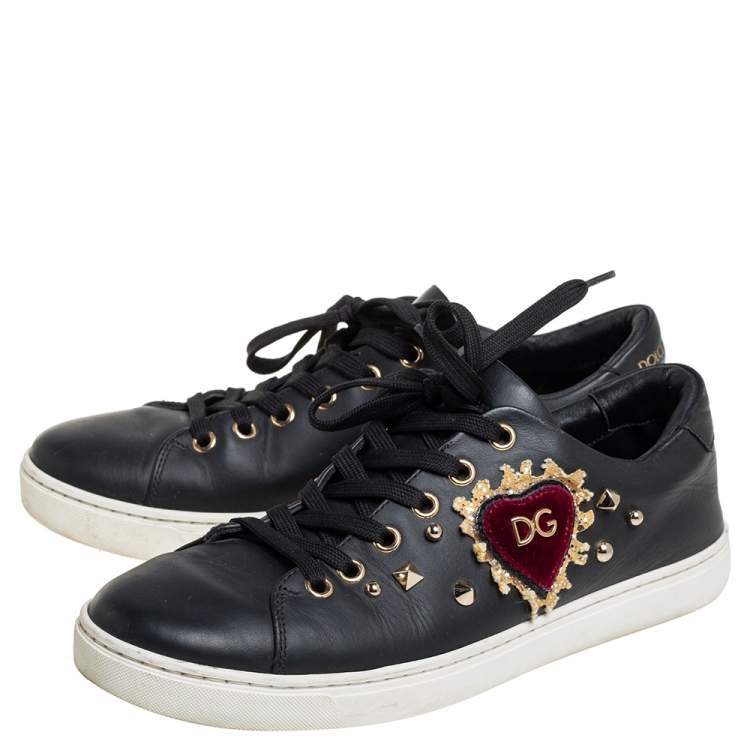 Pre Owned Dolce & Gabbana Black Leather Portofino Low Top Sneakers Size 38