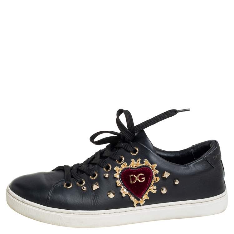Pre Owned Dolce & Gabbana Black Leather Portofino Low Top Sneakers Size 38