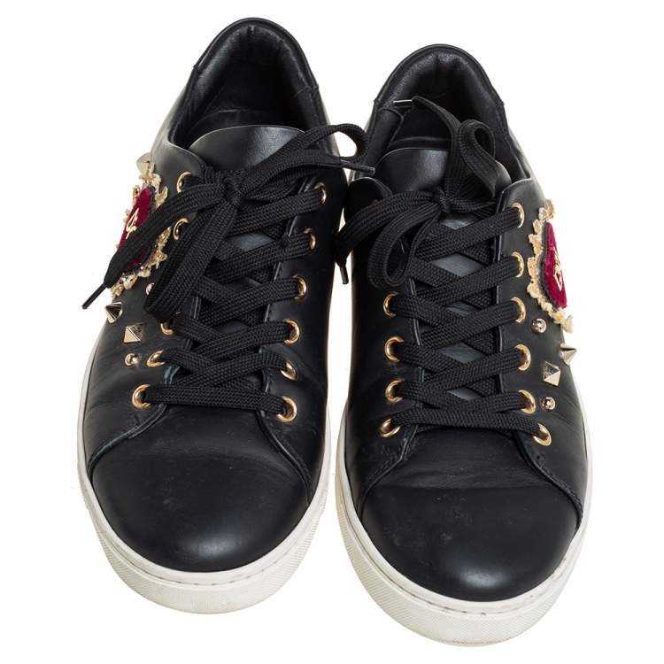 Pre Owned Dolce & Gabbana Black Leather Portofino Low Top Sneakers Size 38