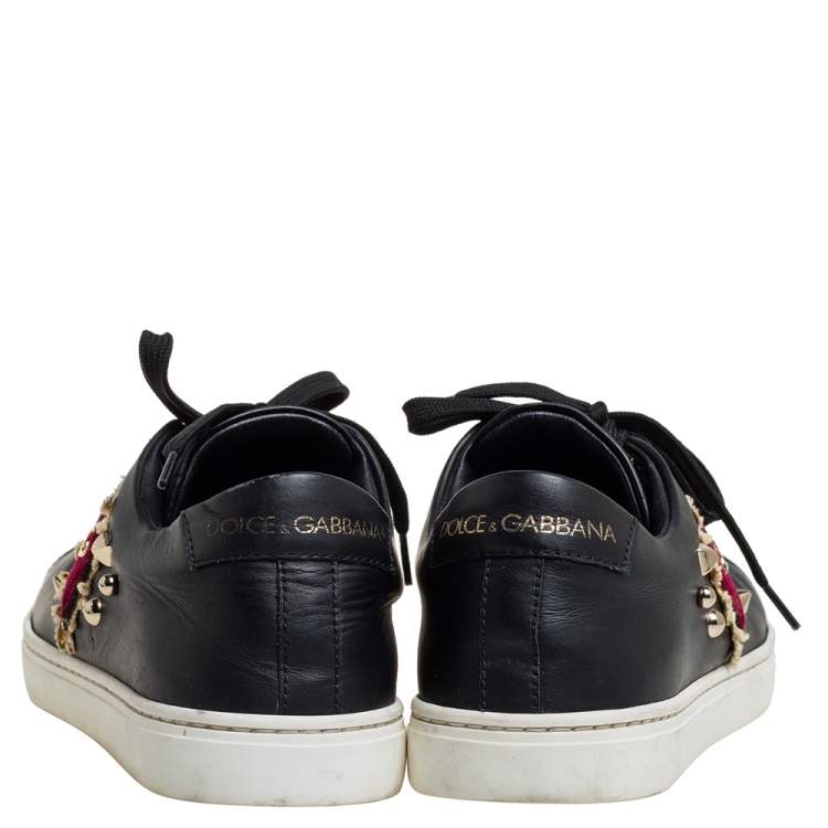 Pre Owned Dolce & Gabbana Black Leather Portofino Low Top Sneakers Size 38