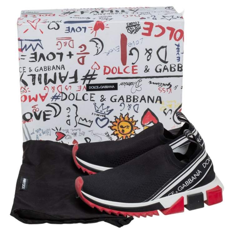 Pre Owned Dolce & Gabbana Black/Red Fabric Sorrento Sneakers Size 37