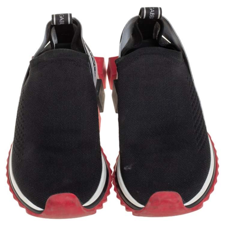 Pre Owned Dolce & Gabbana Black/Red Fabric Sorrento Sneakers Size 37