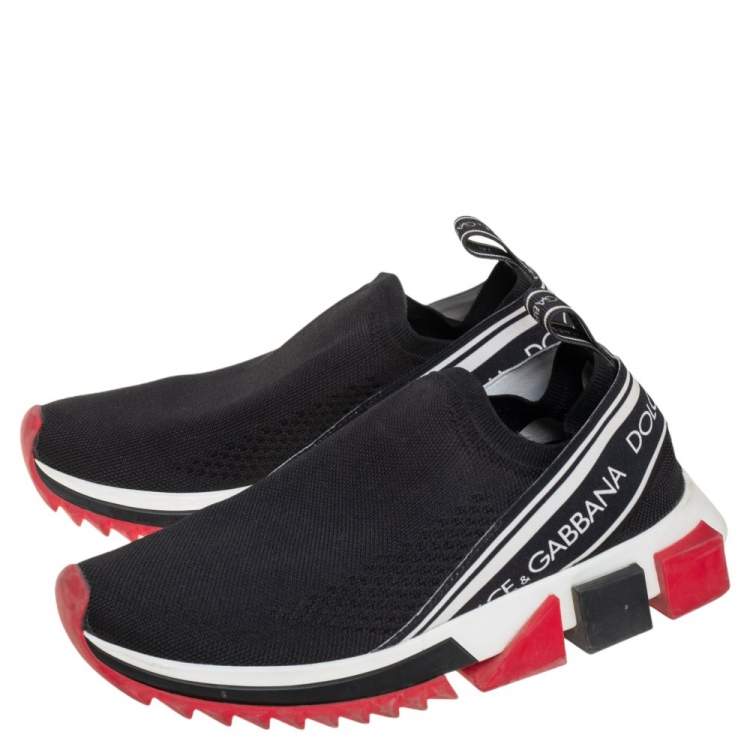 Pre Owned Dolce & Gabbana Black/Red Fabric Sorrento Sneakers Size 37