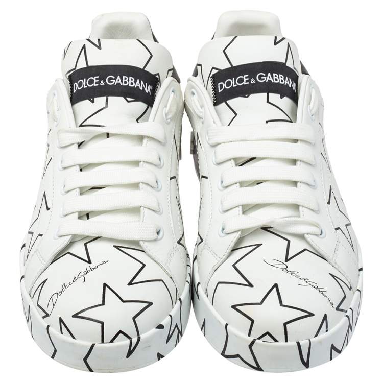مملوكة مسبقًا Dolce & Gabbana White/Black Leather Portofino Low Top Sneakers Size 38.5