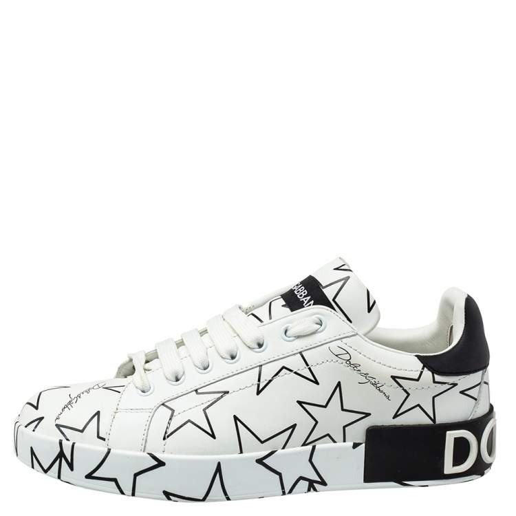 مملوكة مسبقًا Dolce & Gabbana White/Black Leather Portofino Low Top Sneakers Size 38.5
