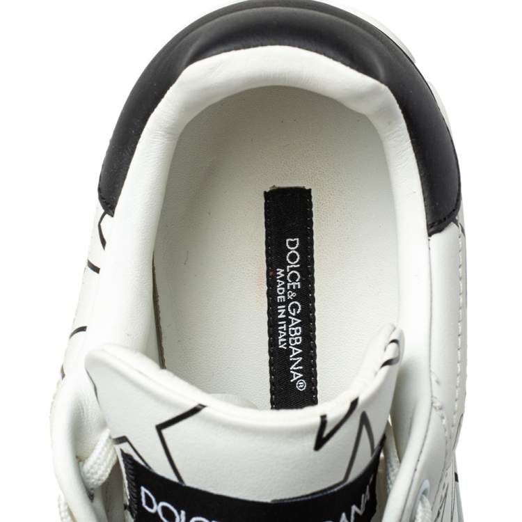 مملوكة مسبقًا Dolce & Gabbana White/Black Leather Portofino Low Top Sneakers Size 38.5