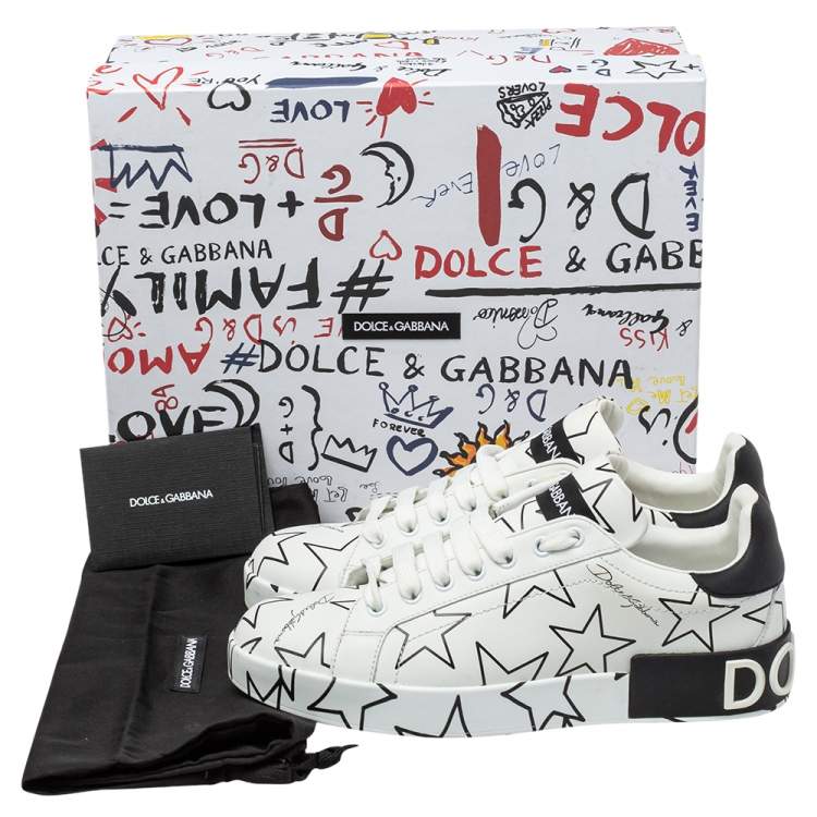 مملوكة مسبقًا Dolce & Gabbana White/Black Leather Portofino Low Top Sneakers Size 38.5