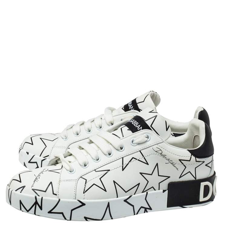 مملوكة مسبقًا Dolce & Gabbana White/Black Leather Portofino Low Top Sneakers Size 38.5