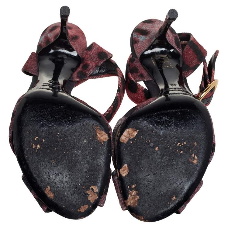 Pre Owned Dolce & Gabbana Multicolor Leopard Print Fabric Cross Detail Ankle Strap Sandals Size 40
