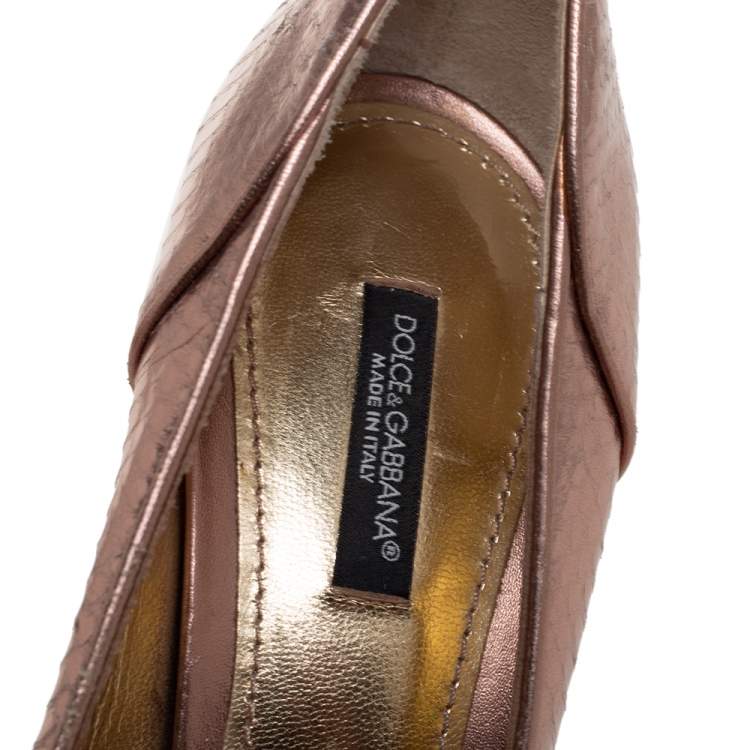 Pre Owned Dolce & Gabbana  Metallic Python Embossed Leather Peep Toe  Pumps Size 38.5